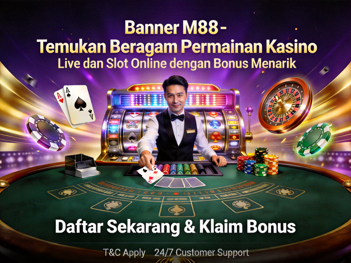Banner M88 - Temukan Beragam Permainan Kasino Live dan Slot Online dengan Bonus Menarik